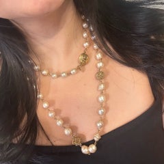CHANEL Vintage Gold CC Logo‎ Faux Pearl Station Necklace