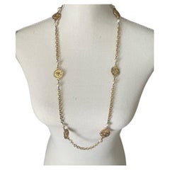 CHANEL Vintage Gold Coin Medallion & Faux Pearl Station Necklace