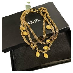 Chanel Vintage Gold Namesake Charm Multi Strand Collar Necklace