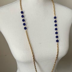 CHANEL Vintage Gold Blue Beads Chain Station Necklace