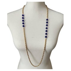 CHANEL Vintage Gold Blue Beads Chain Station Necklace