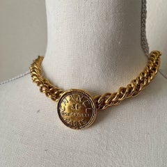 Chanel Gold Plated Vintage Rue Cambon Medallion Chain Collar Necklace