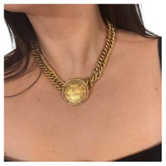 Chanel Gold Plated Vintage Rue Cambon Medallion Chain Collar Necklace