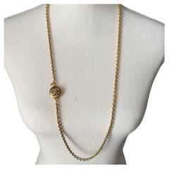 CHANEL Vintage Gold Plated Embossed CC Logo Necklace