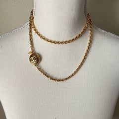 CHANEL Vintage Gold Plated Embossed CC Logo Necklace