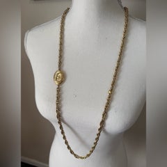 CHANEL Vintage Gold CC Logo Medallion Long Necklace