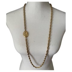 CHANEL Vintage Gold CC Logo Medallion Long Necklace