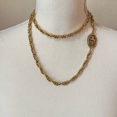 CHANEL Gold Vintage Oval Crown CC Necklace