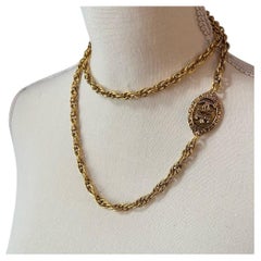 CHANEL Gold Vintage Oval Crown CC Necklace