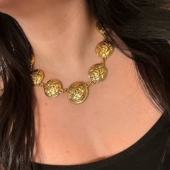 CHANEL Vintage Quilted Gold CC Coin Collar Necklace