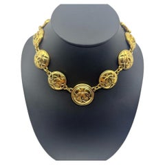 CHANEL Vintage Quilted Gold CC Coin Collar Necklace