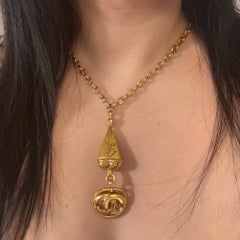 Chanel Vintage Gold Coin CC Pendant Statement Necklace