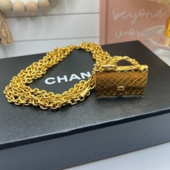 Chanel Vintage Gold Multi Strand Quilted Bag Collar Necklace