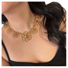 Chanel Vintage Gold CC Flower Collar Necklace