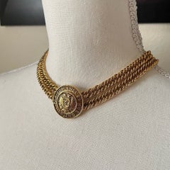 CHANEL Vintage Gold CC Logo Medallion Multi Strand Collar Necklace