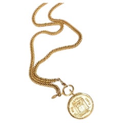 CHANEL Vintage Rue Cambon Medallion 24K Pendant‎ Necklace