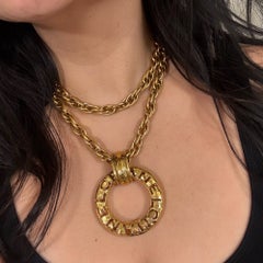 Vintage Gold "CHANEL" Circle Pendant Chain Necklace