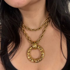 Vintage Gold "CHANEL" Circle Pendant Chain Necklace