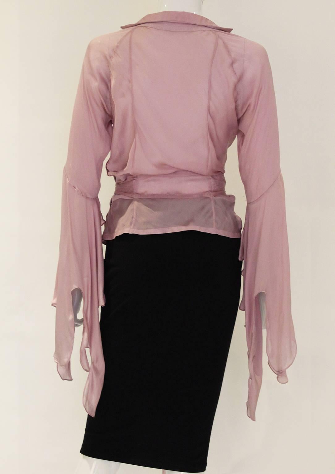 1990s YSL Lilac Silk Floaty Sleeved Blouse 1