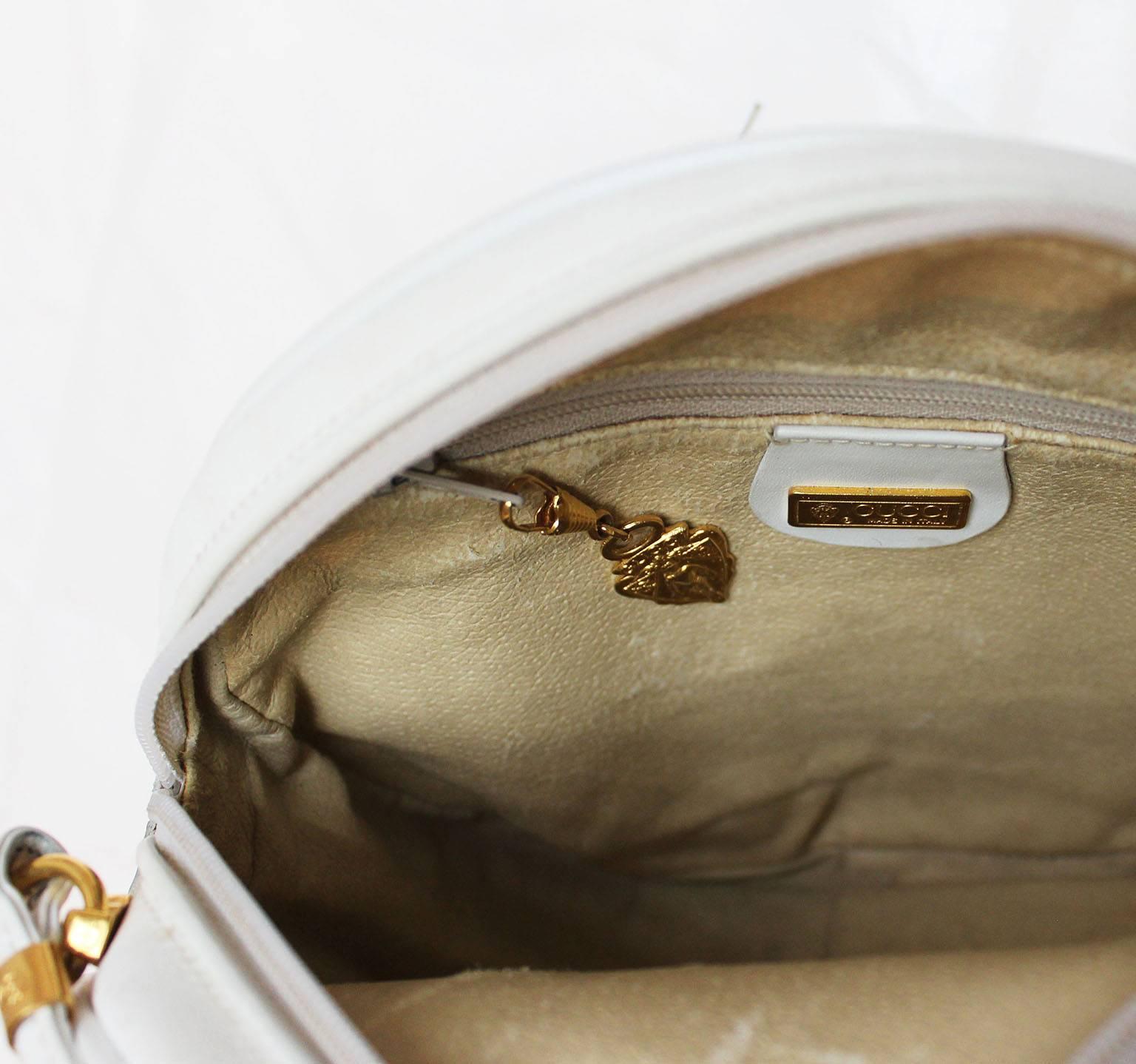 Women's 1980s Gucci White Leather Logo Embossed Crossbody Bag