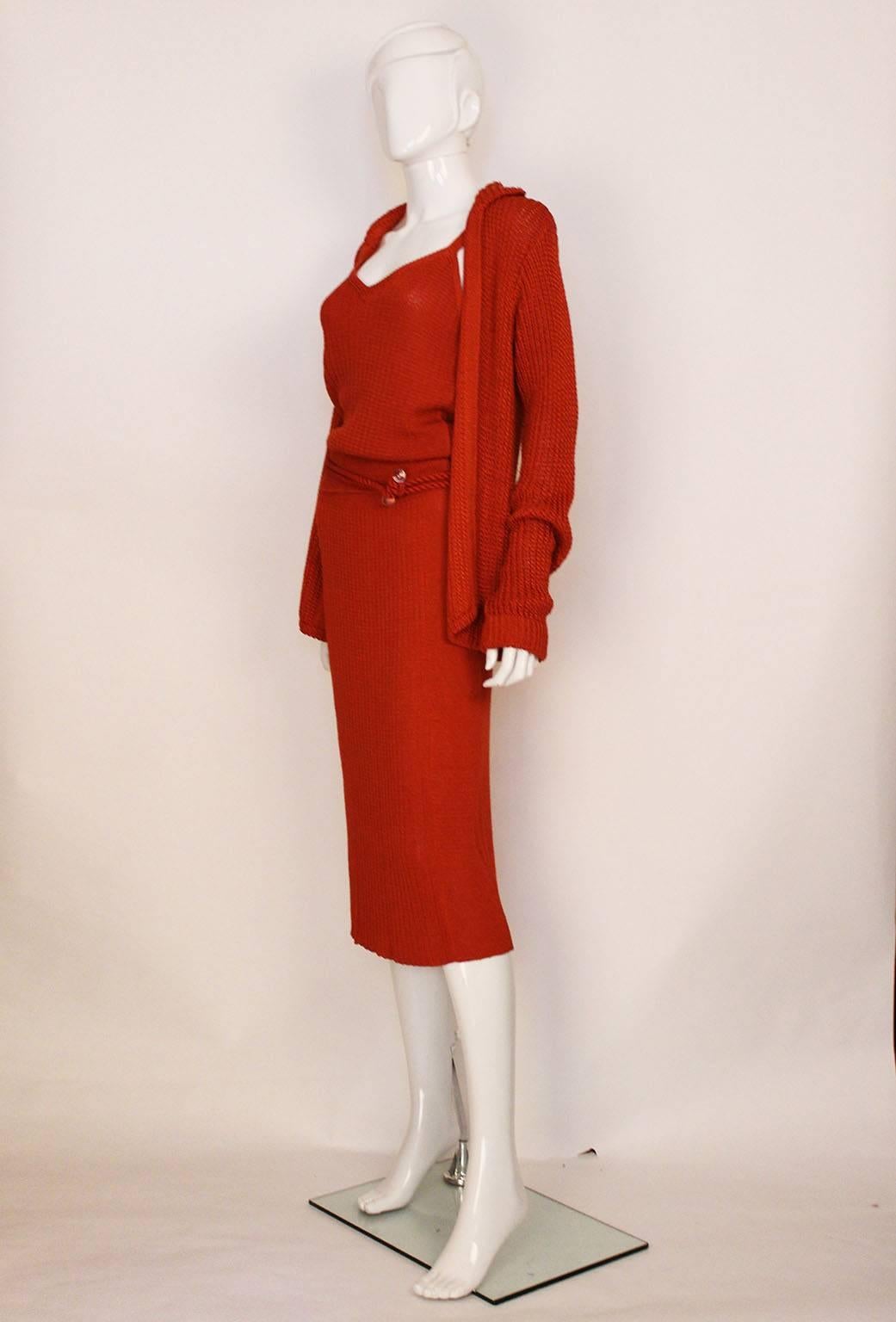 Red 1990s Missoni Burnt Orange Knitted Three Piece Outfit.