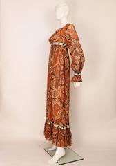 1970s Jean Varon Geometric Print Cotton Maxi Dress