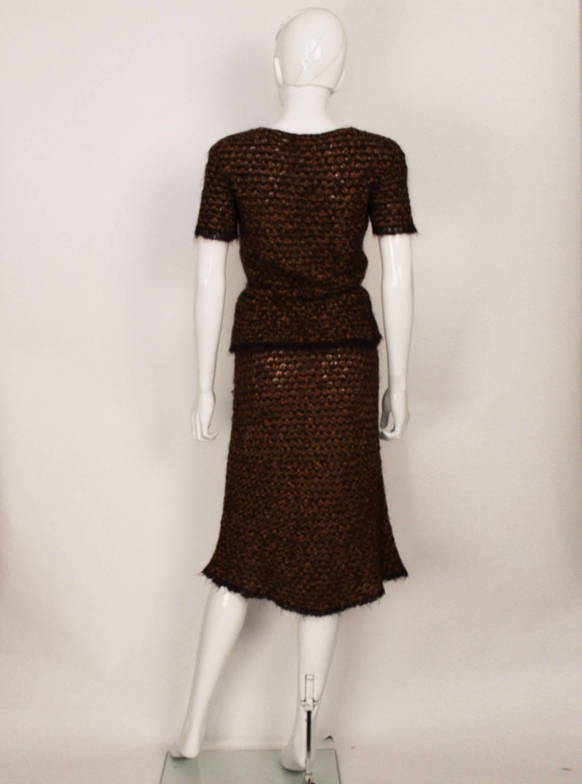 1990s Chanel Chestnut Tweed Look Knitted 2 Piece In Excellent Condition In London, GB