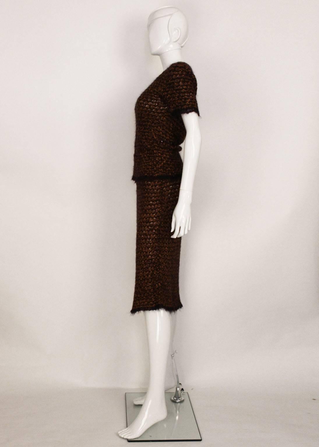 Black 1990s Chanel Chestnut Tweed Look Knitted 2 Piece