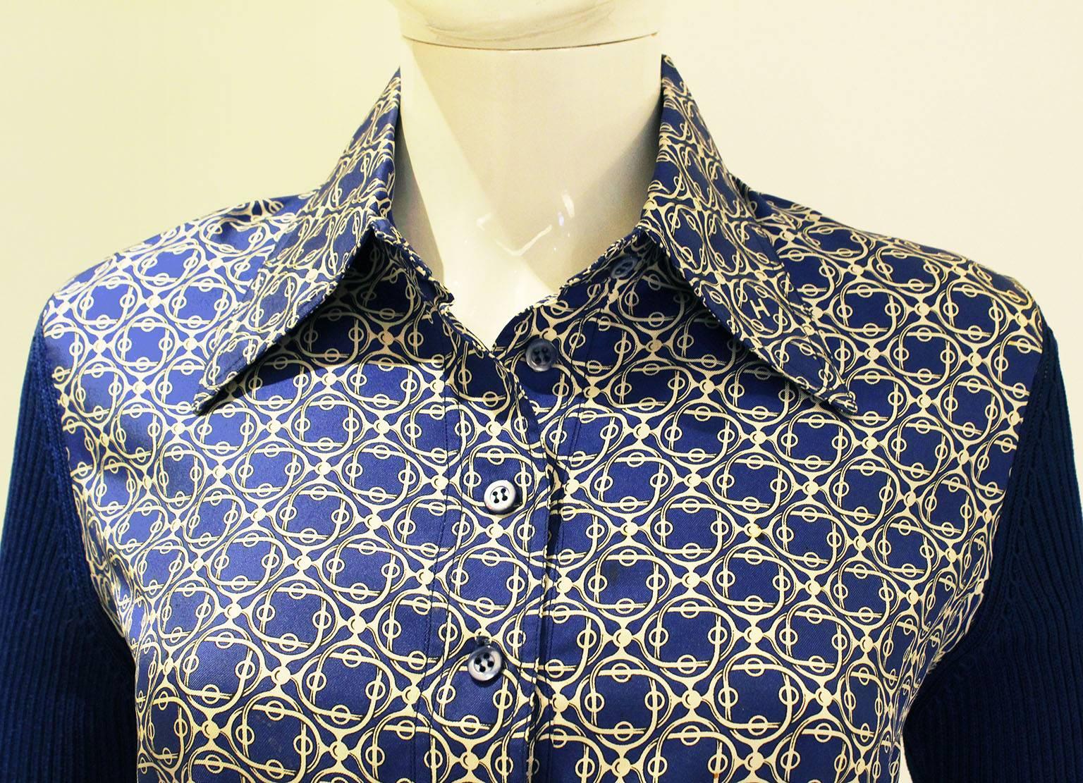 Women's 1970's Hermes Silk Fronted Collared Blouse