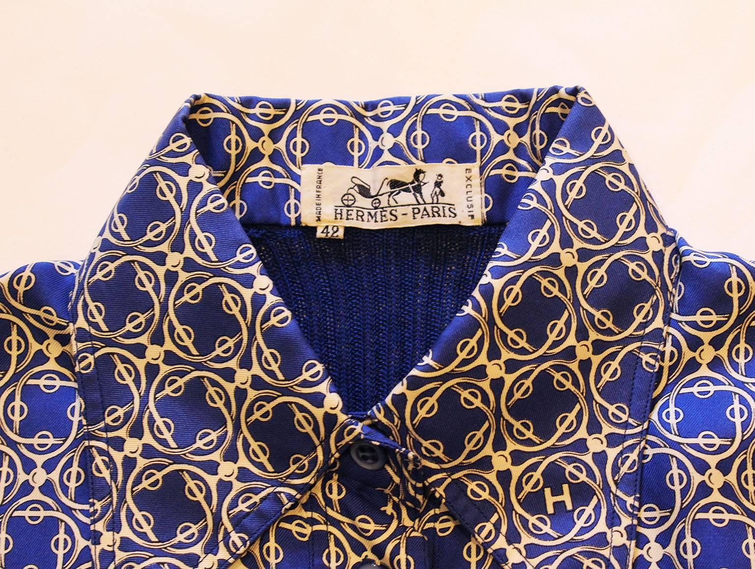 1970's Hermes Silk Fronted Collared Blouse 4