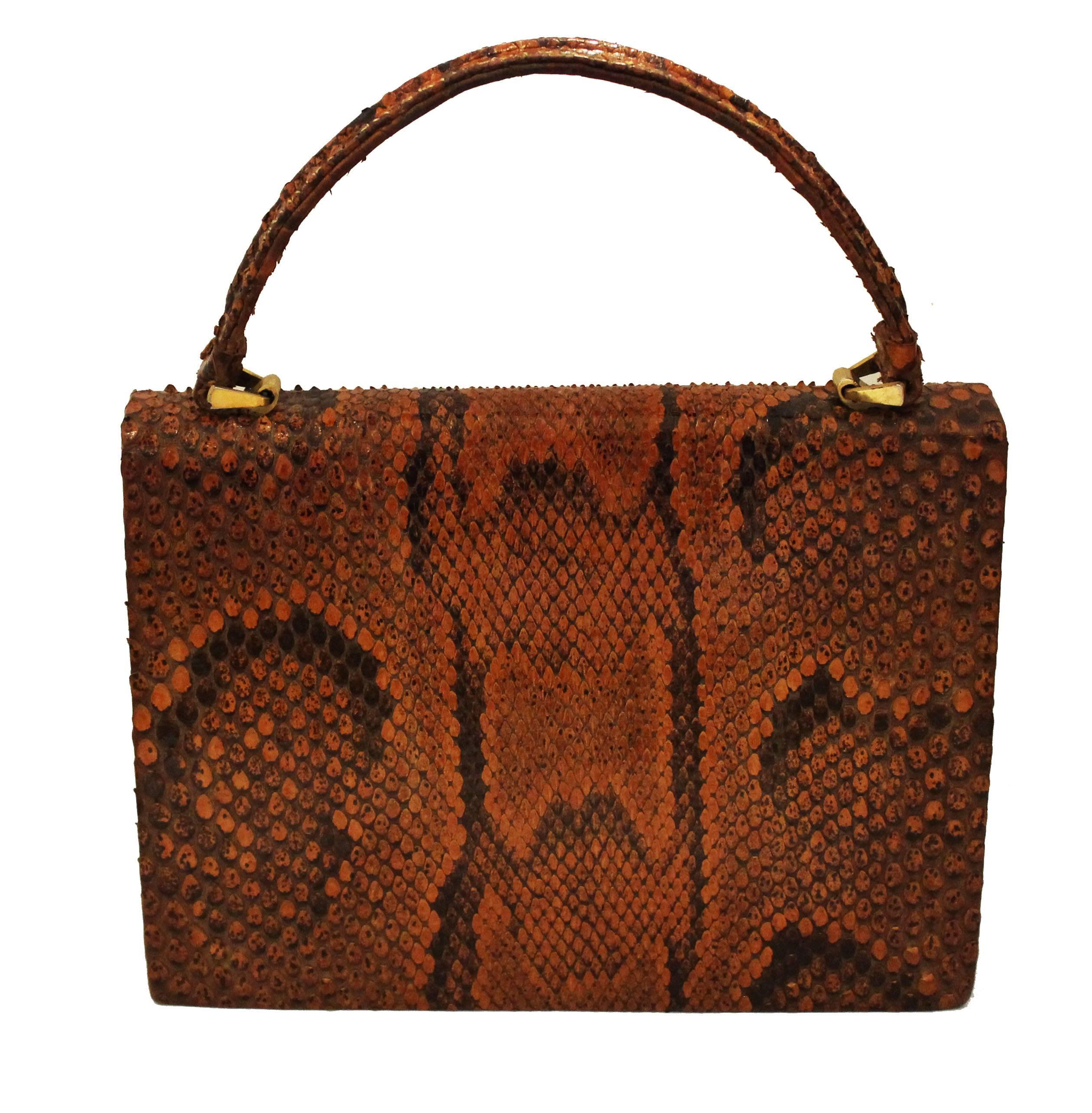 Brown 1940s Tan Snake Skin Handbag