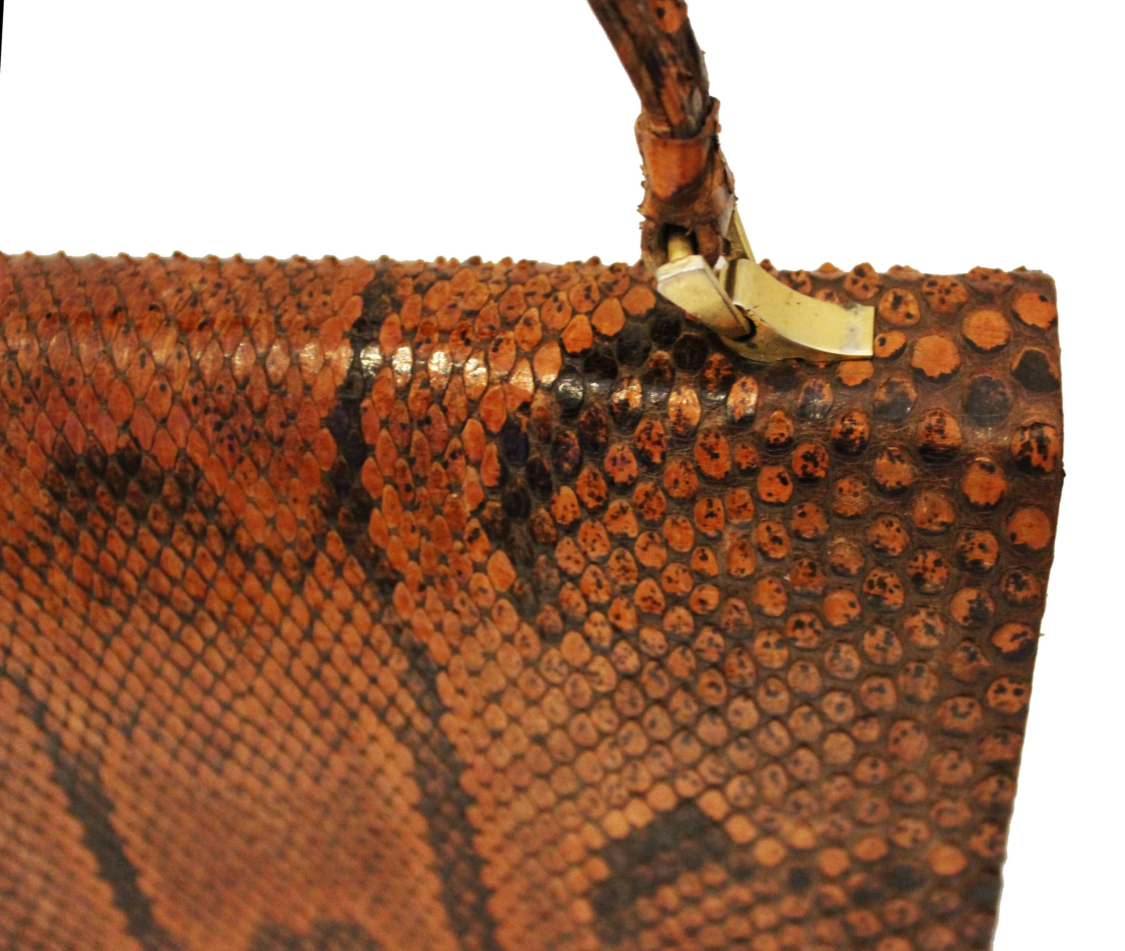 1940s Tan Snake Skin Handbag In Excellent Condition In London, GB