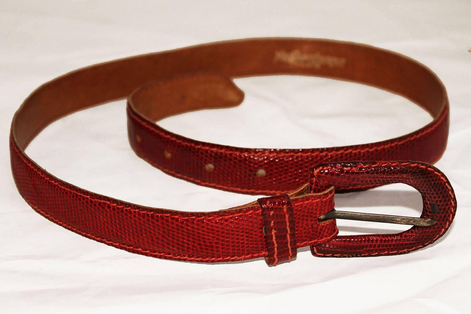 Brown Yves Saint Laurent Paris, Red Lizzard Skin  Belt