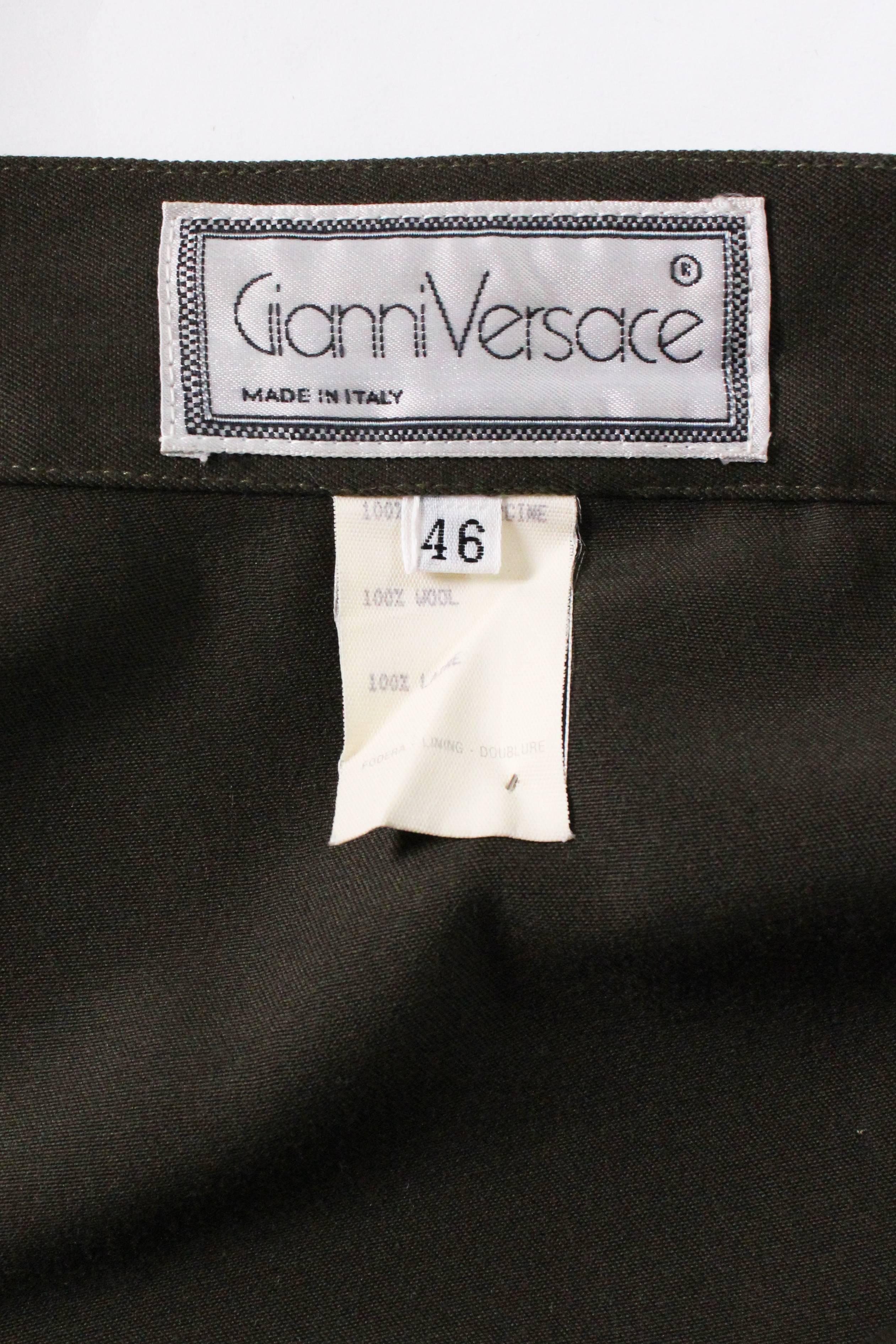 Gianni Versace Khaki Green Wool Skirt 3