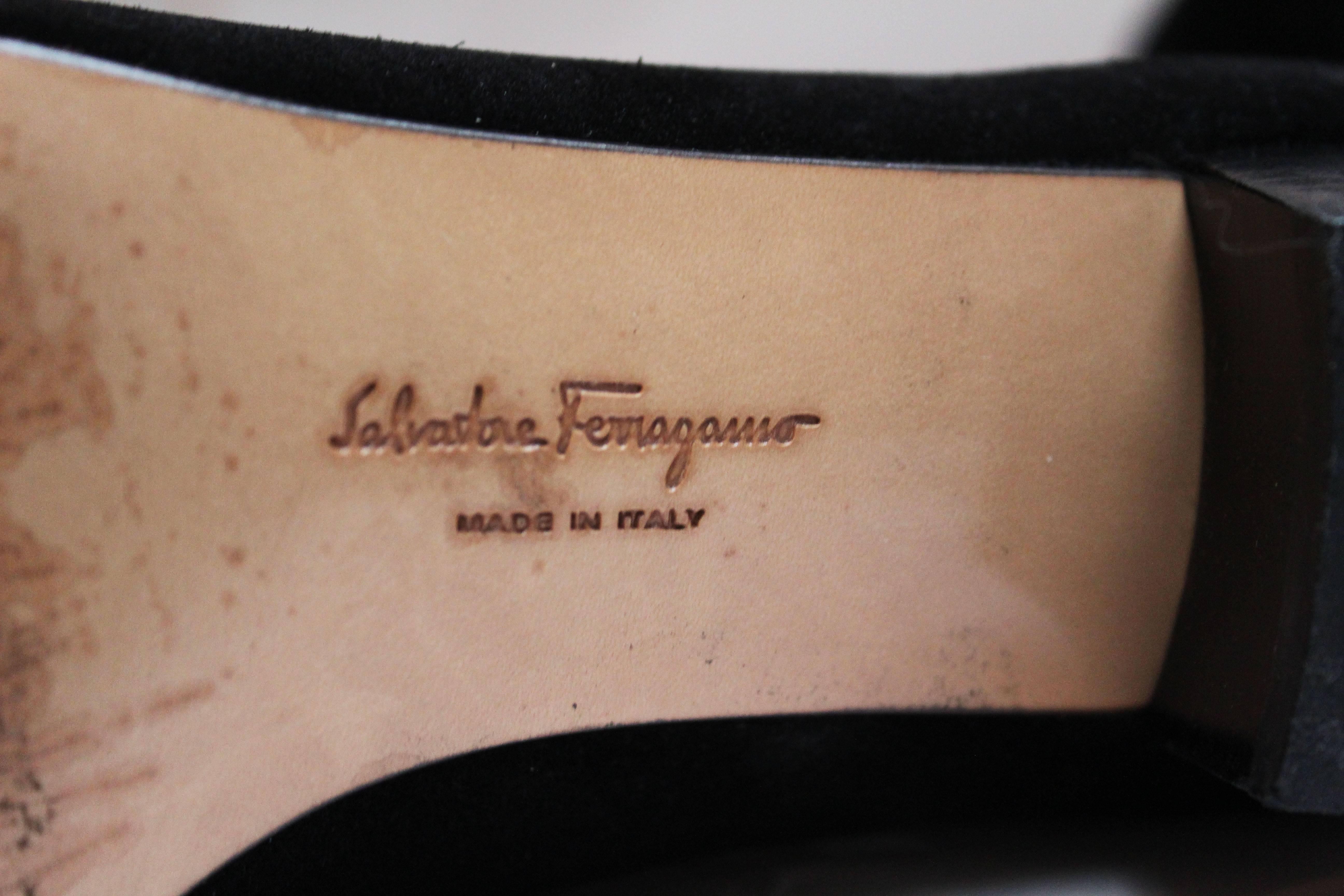 Salvatore Ferragamo Black Suede Pumps. 3