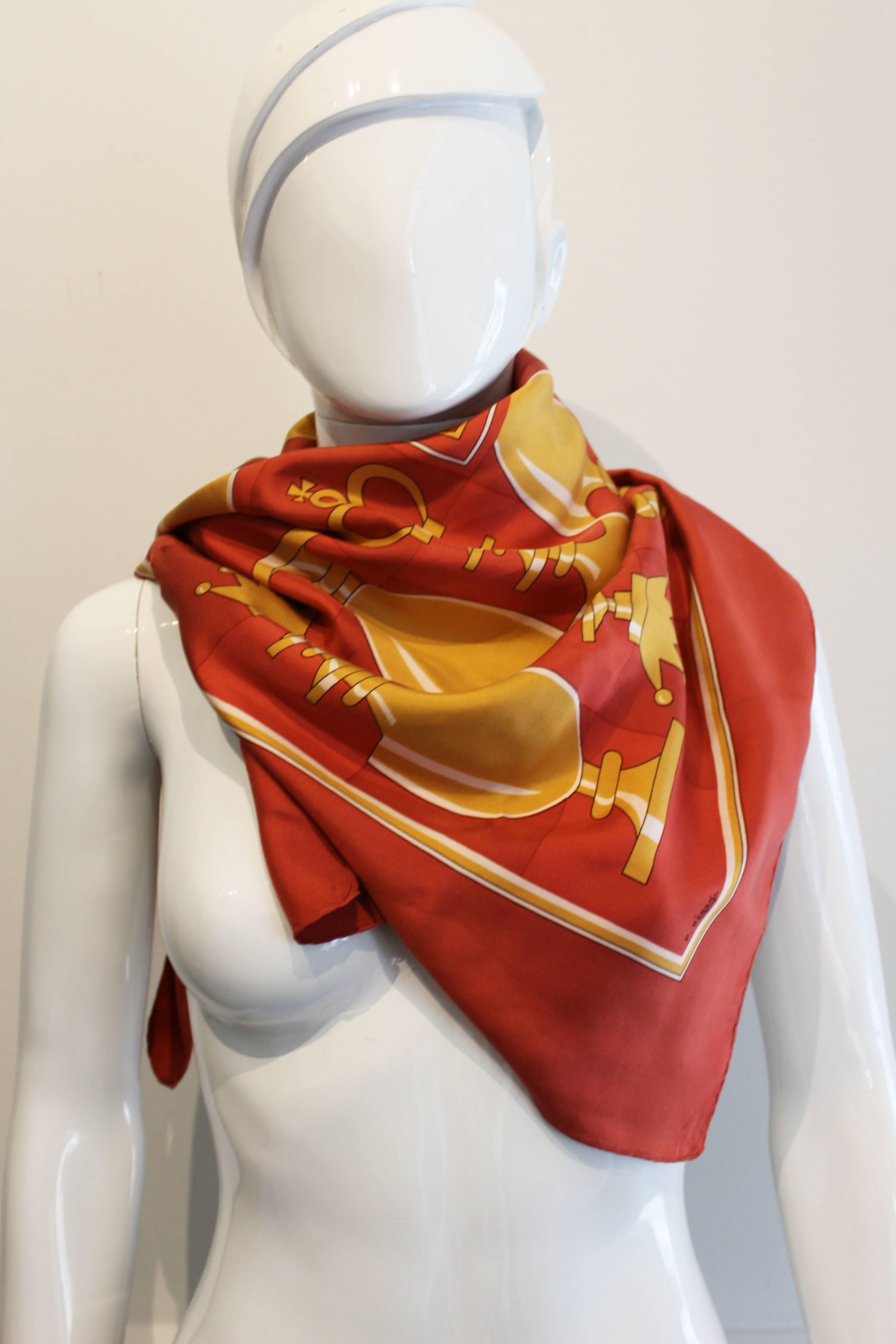 Red Hermes Silk Scarf Chess Design by  P Peroy