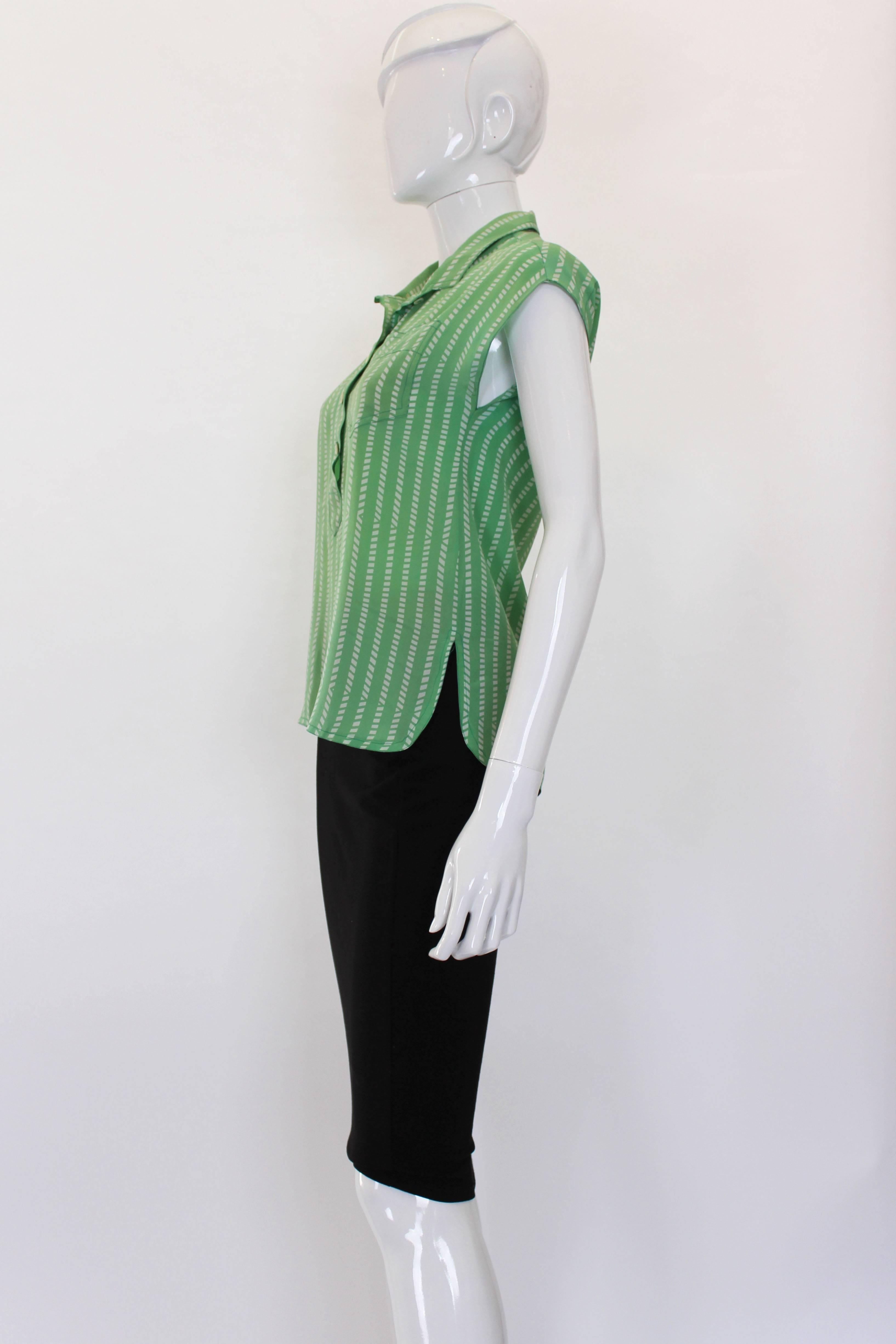 Women's 1990s Green and Ivory Silk Chloe Blouse