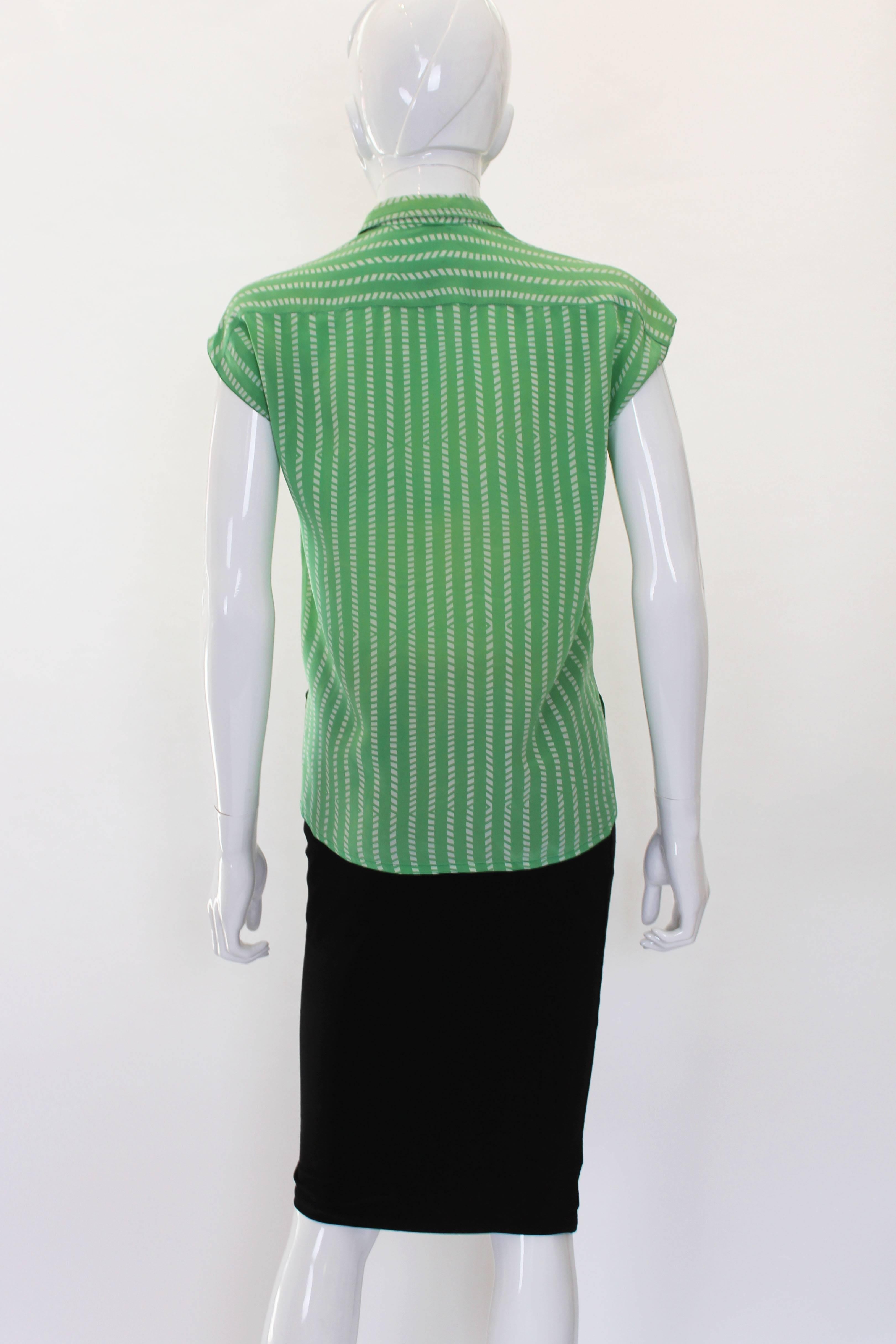 1990s Green and Ivory Silk Chloe Blouse 1