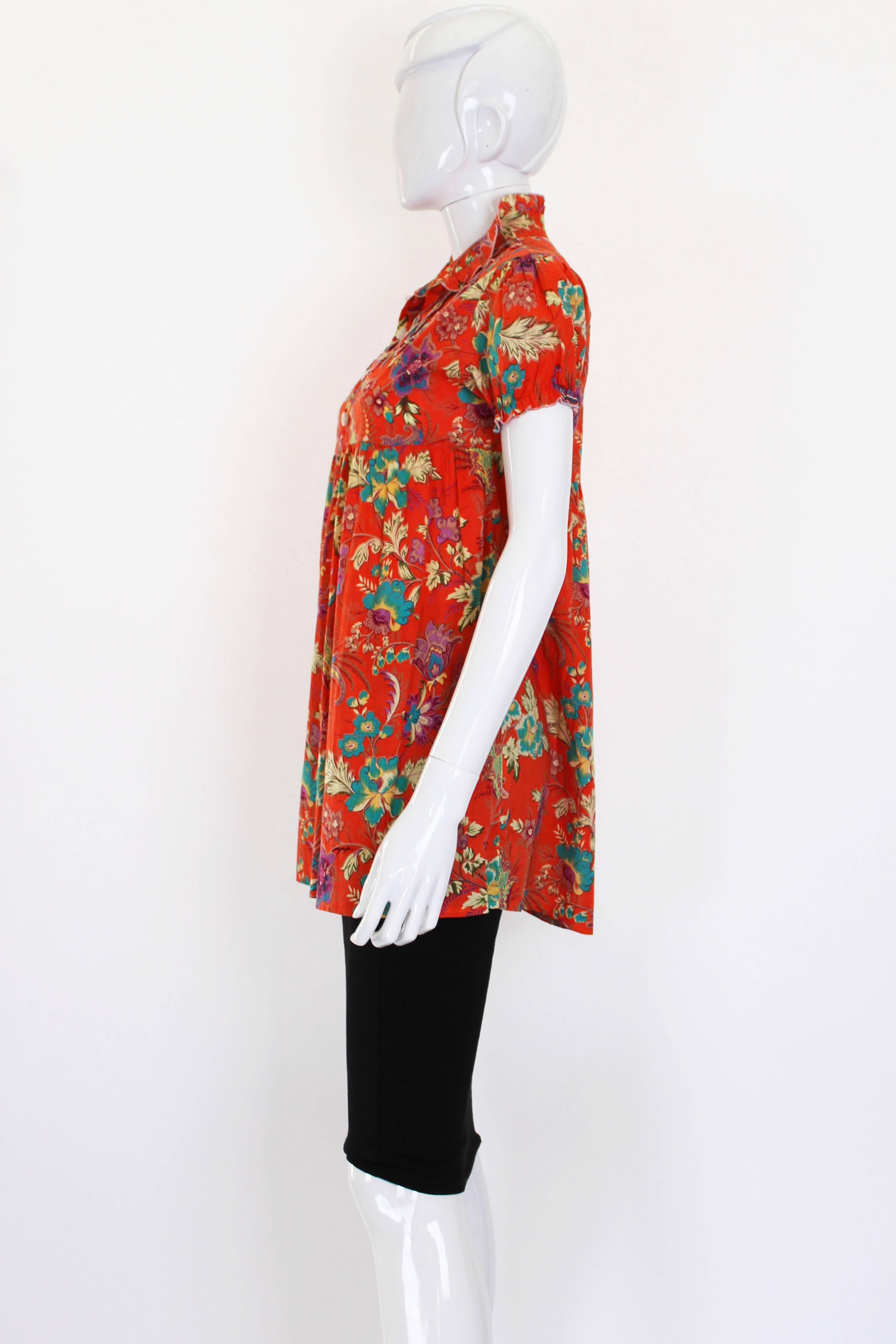 Women's 1990s Missoni Orange Floral Cotton Blouse