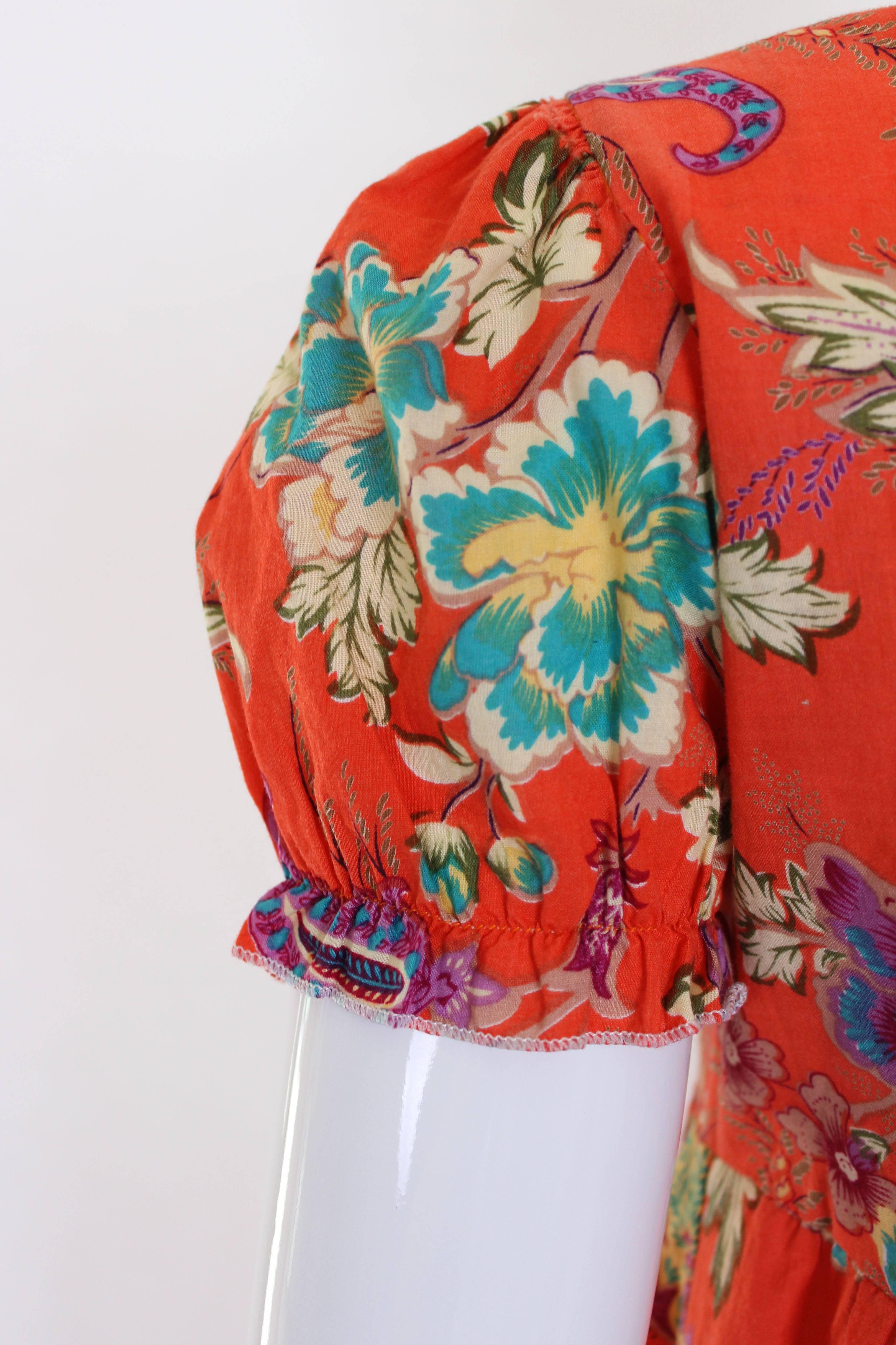 1990s Missoni Orange Floral Cotton Blouse 3