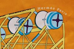 1980s Hermes "Grande Roue" Modern Print Silk Scarf