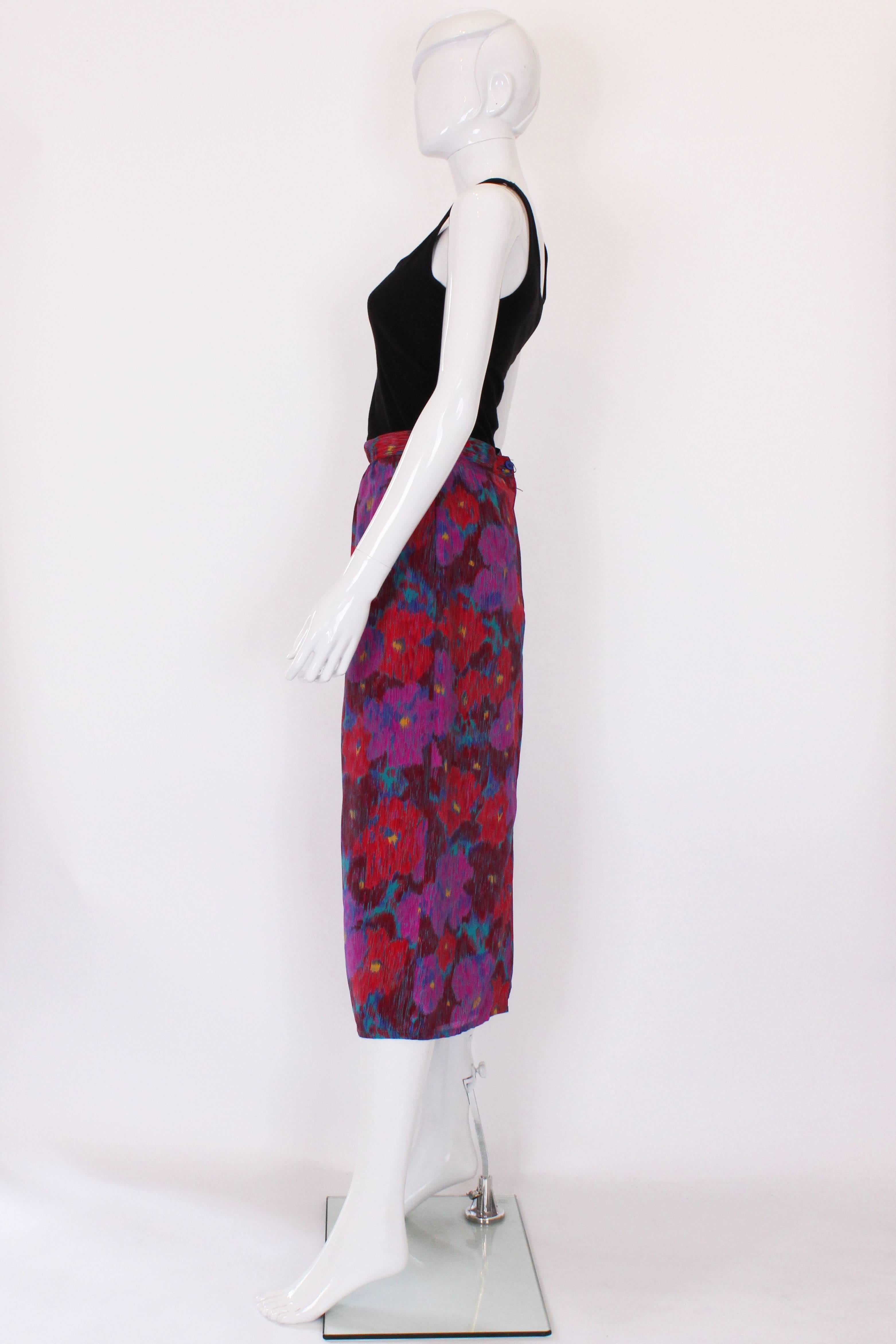 1980s Pierre Cardin Silk Floral Printed Skirt In Excellent Condition In London, GB