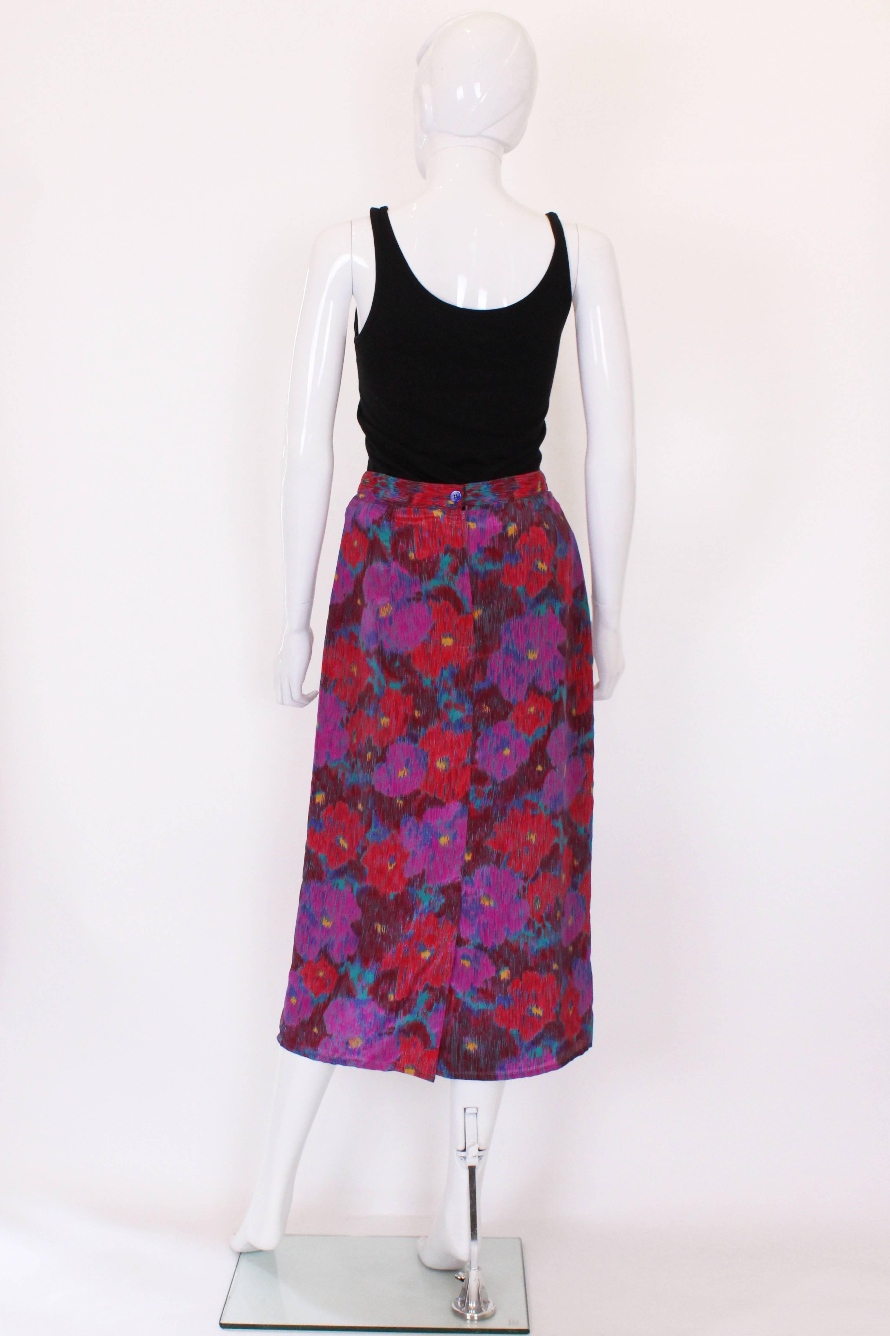 Women's 1980s Pierre Cardin Silk Floral Printed Skirt