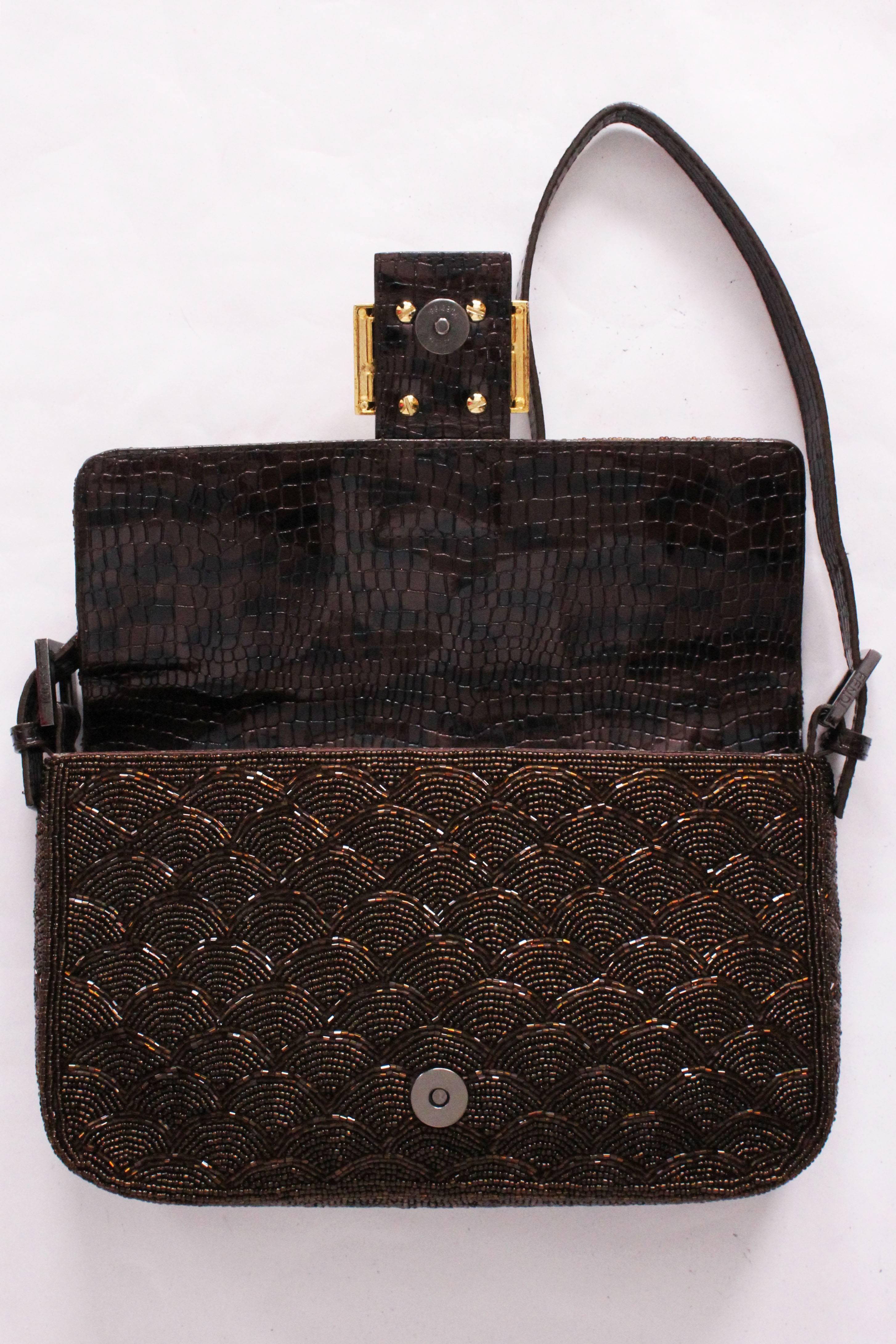 Brown Beaded Fendi Baguette Bag In Excellent Condition In London, GB