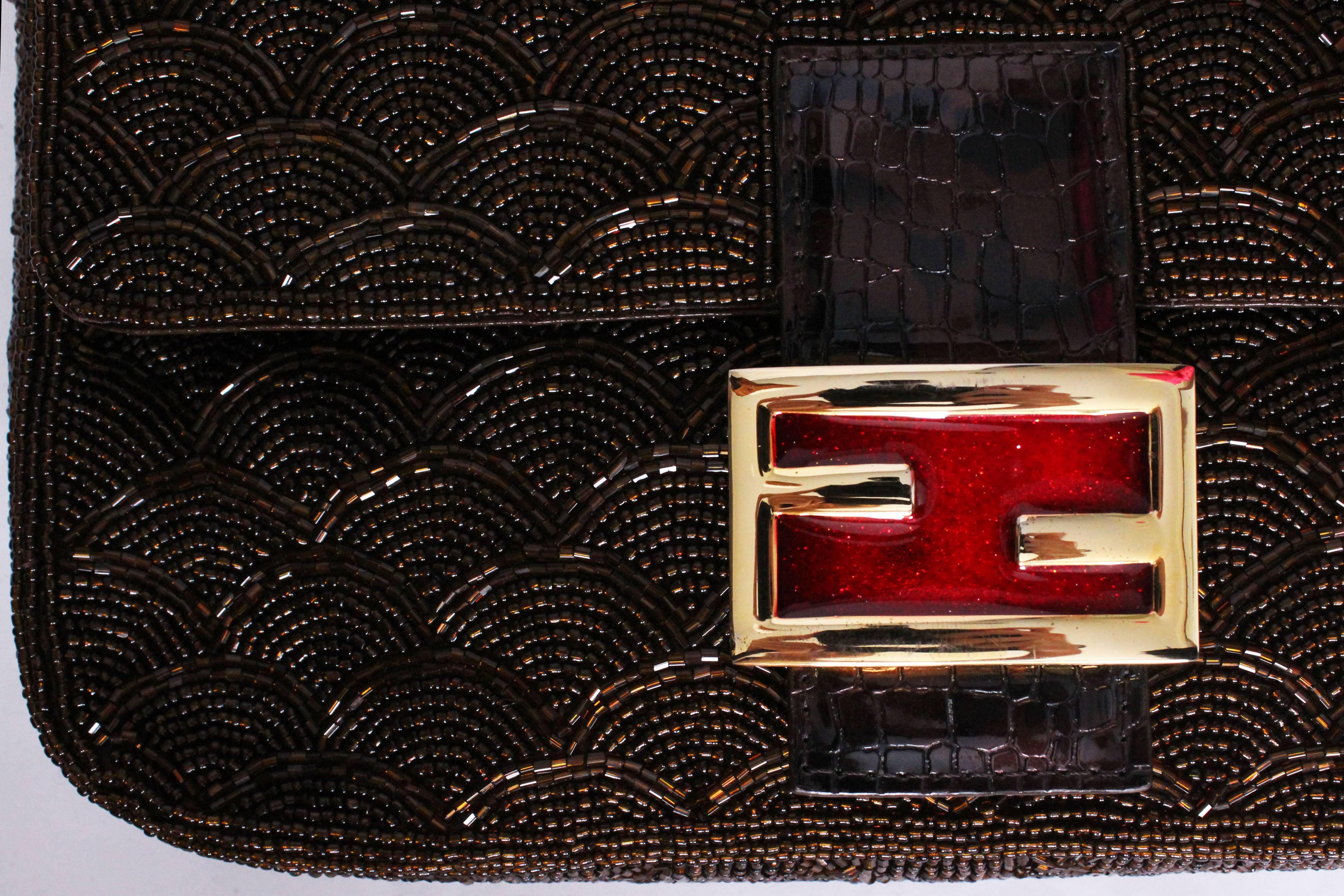 Brown Beaded Fendi Baguette Bag 2