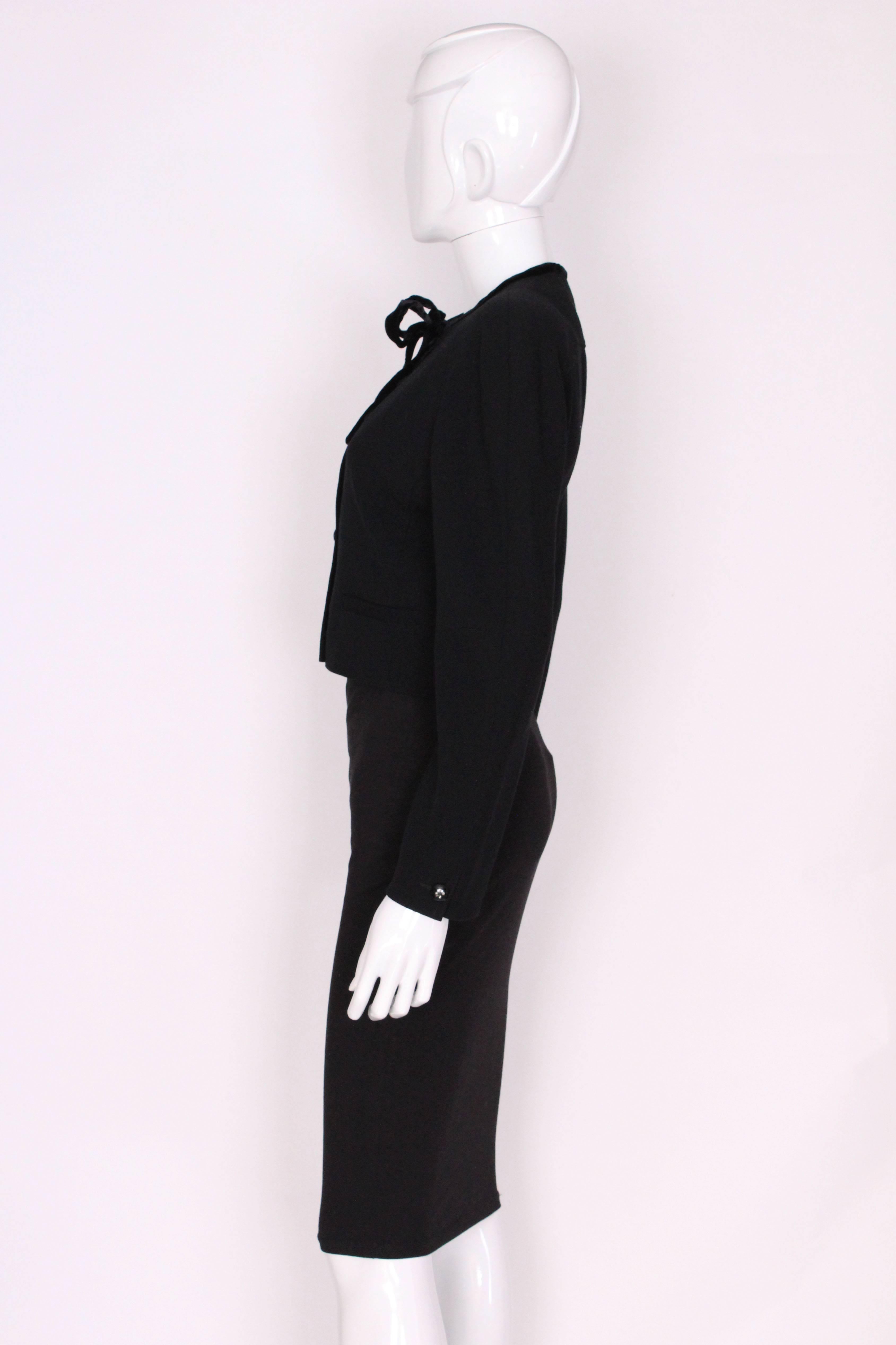 1980s Valentino Black Crop Jacket with Velvet Bow Collar In Excellent Condition In London, GB