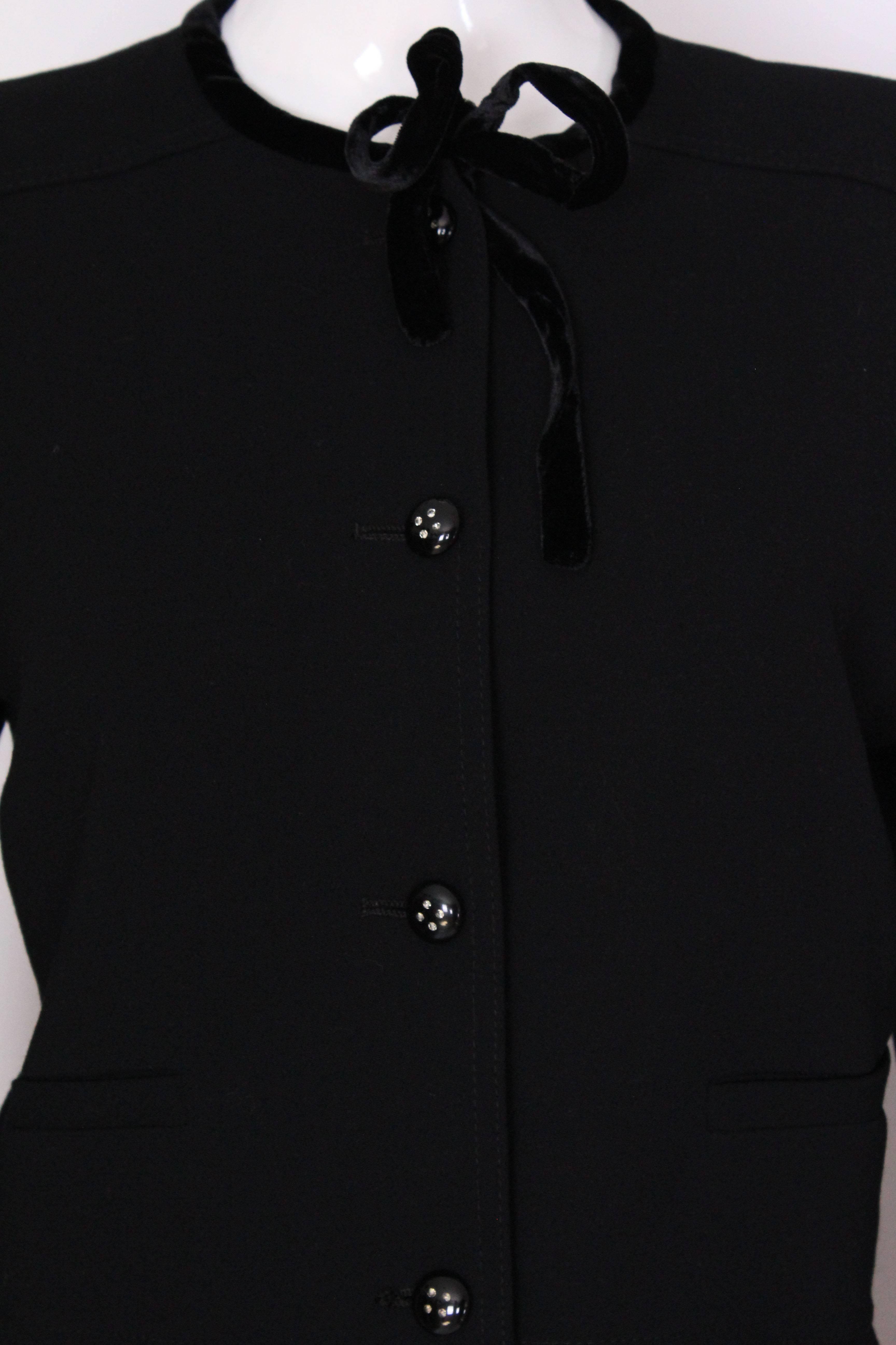 1980s Valentino Black Crop Jacket with Velvet Bow Collar 4