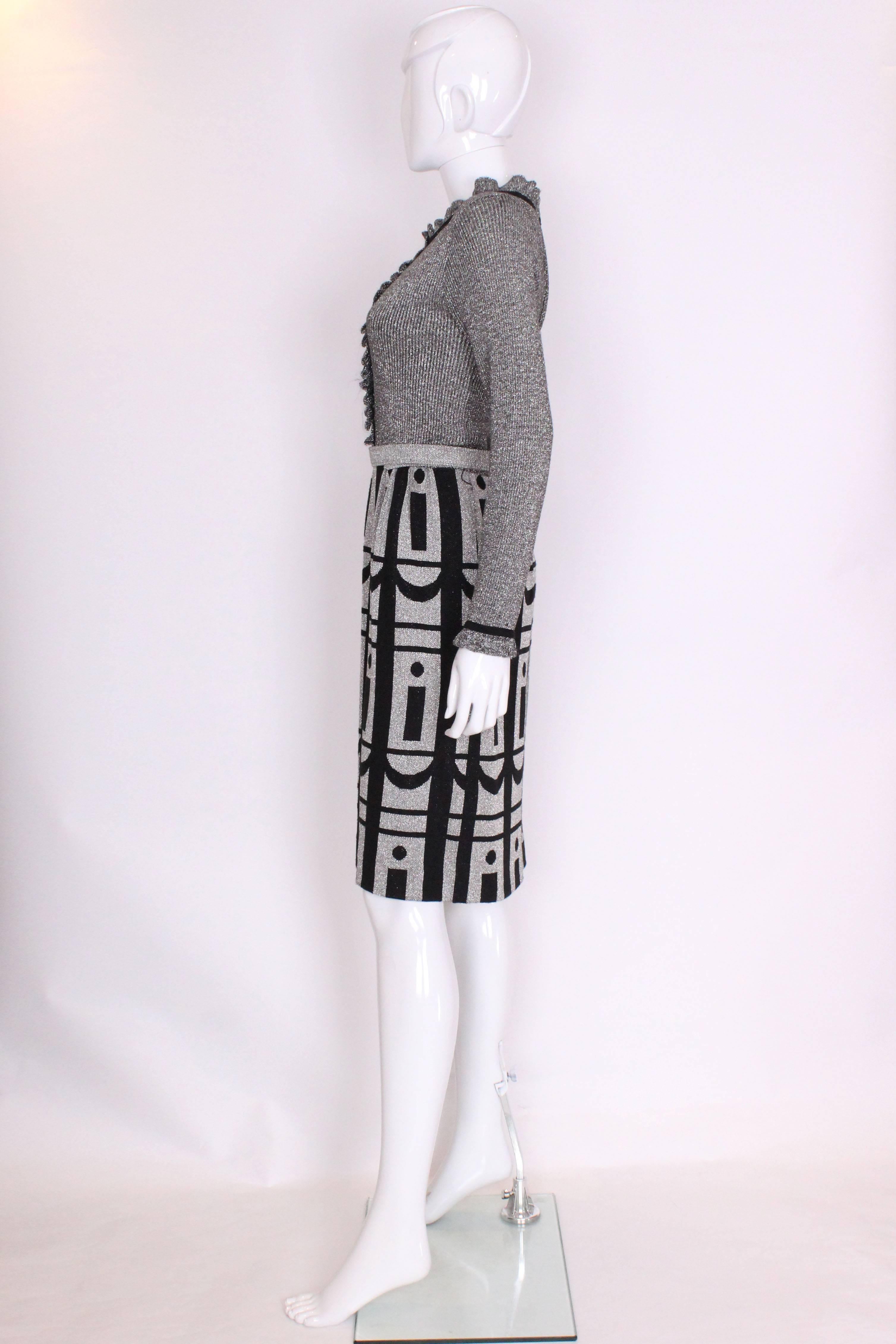 1960s Louis Feraud at Rembrant  Silver and Black Dress In Good Condition In London, GB