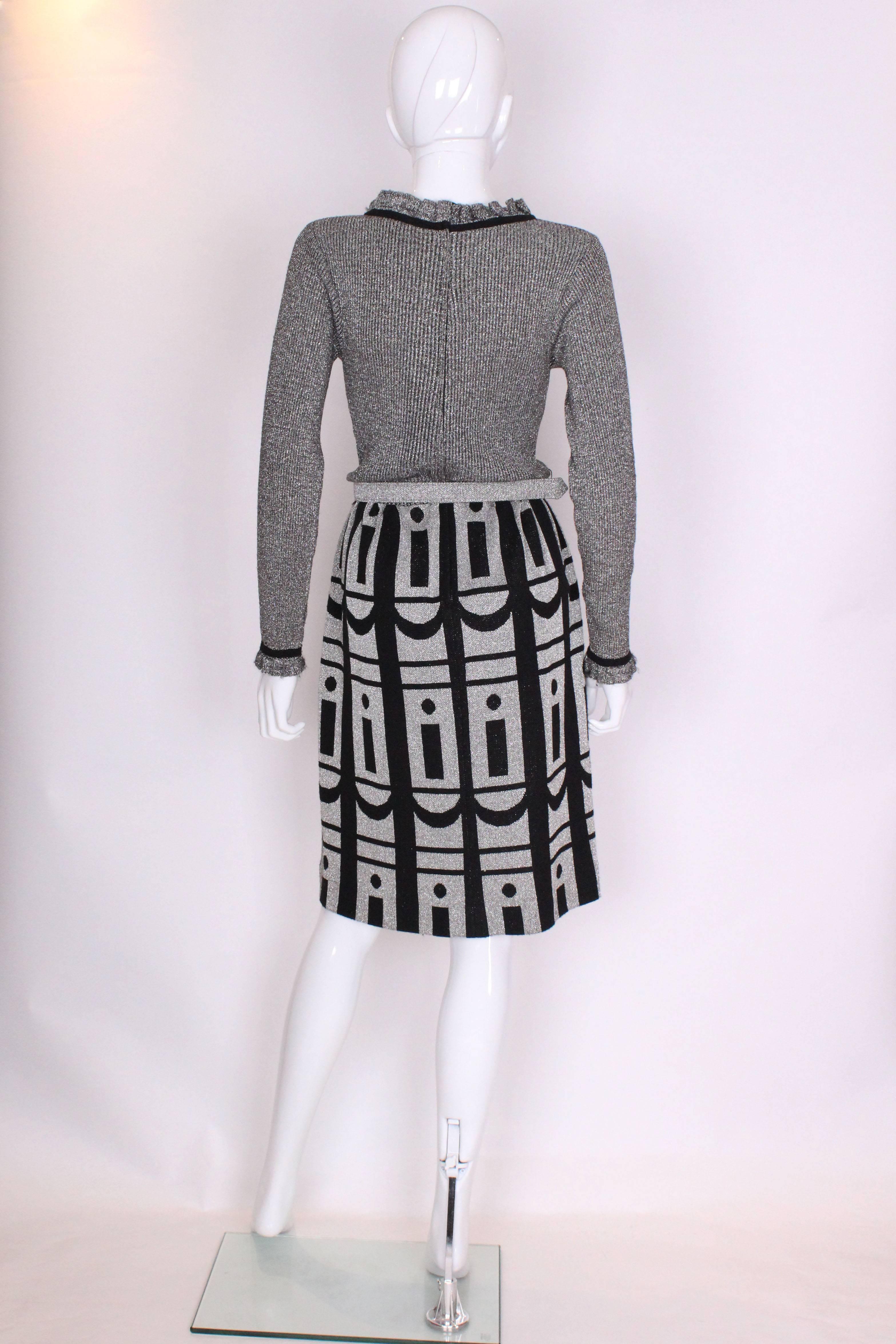 Women's 1960s Louis Feraud at Rembrant  Silver and Black Dress