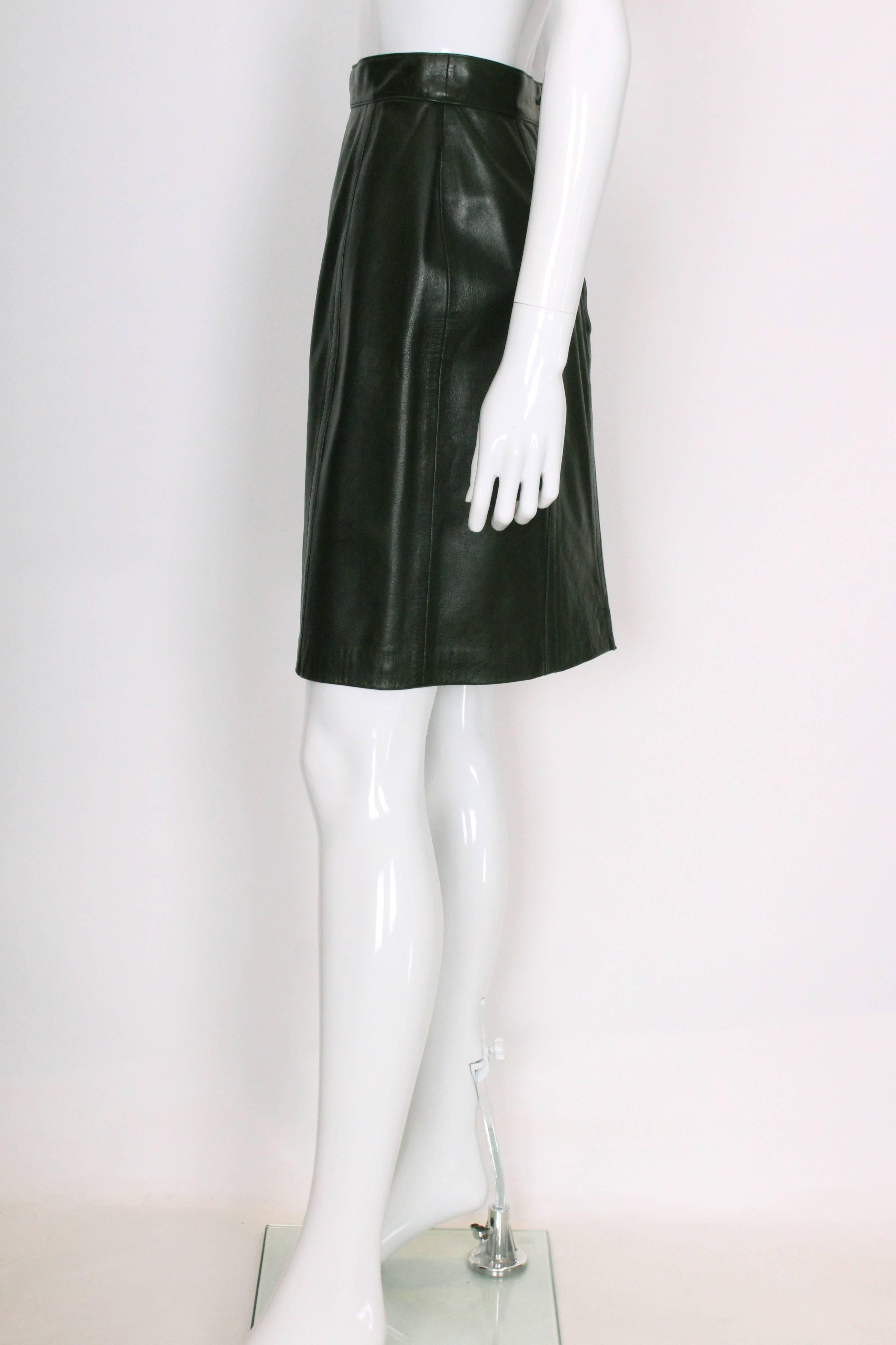 Black Celine Green Leather Skirt 